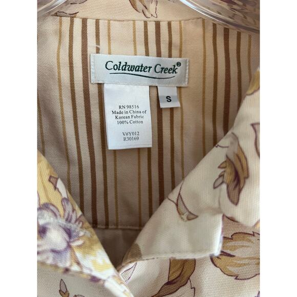 Vintage Coldwater Creek Button Down Collared Vest Cream Floral Cotton Small JL - Picture 3 of 6